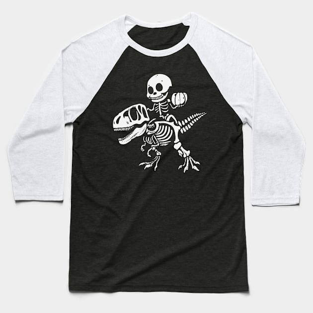 Skeleton & T-Rex Baseball T-Shirt by Etopix